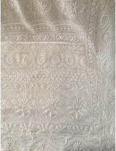 Chhangamal Hand Embroidered Off-White Colour Pure Georgette  Chikankari Saree Piece