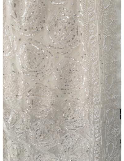 Chhangamal Hand Embroidered Off-White Colour Pure Georgette  Chikankari Saree Piece