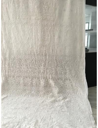 Chhangamal Hand Embroidered Off-White Colour Pure Georgette  Chikankari Saree Piece