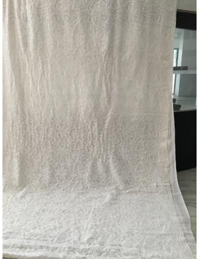 Chhangamal Hand Embroidered Off-White Colour Pure Georgette  Chikankari Saree Piece