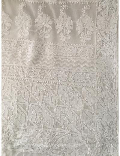 Chhangamal Hand Embroidered Off-White Colour Pure Georgette  Chikankari Saree Piece