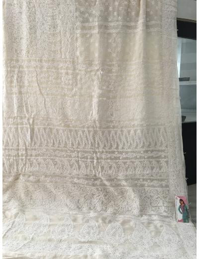Chhangamal Hand Embroidered Off-White Colour Pure Georgette  Chikankari Saree Piece