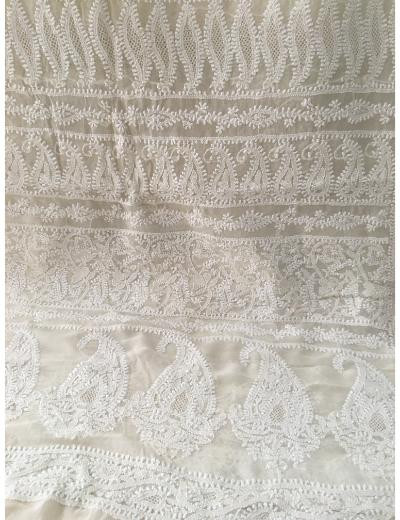 Chhangamal Hand Embroidered Off-White Colour Pure Georgette  Chikankari Saree Piece