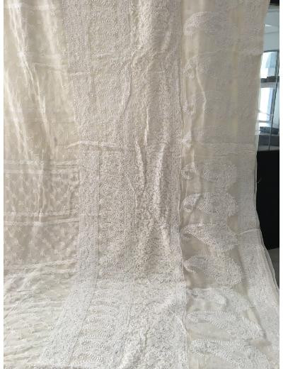 Chhangamal Hand Embroidered Off-White Colour Pure Georgette  Chikankari Saree Piece