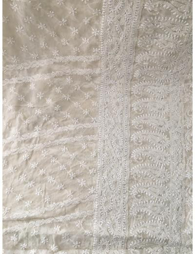Chhangamal Hand Embroidered Off-White Colour Pure Georgette  Chikankari Saree Piece