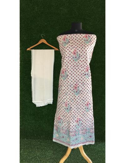 Chhangamal Hand Embroidered Off-White Colour Silk Chikankari Suit Length