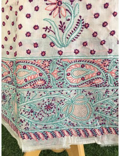 Chhangamal Hand Embroidered Off-White Colour Silk Chikankari Suit Length