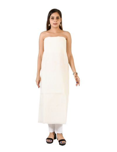 Chhangamal Hand Embroidered Off White Cotton Blend Chikankari Suitlength