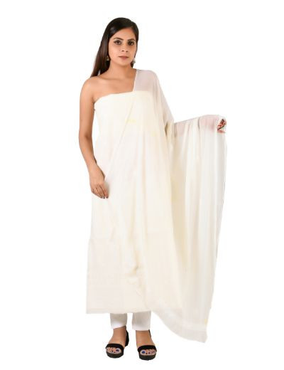 Chhangamal Hand Embroidered Off White Cotton Blend Chikankari Suitlength