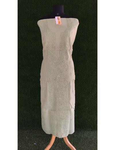 Chhangamal Hand Embroidered Olive Green Colour Chanderi Silk Chikankari Kurta Piece