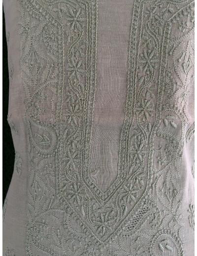 Chhangamal Hand Embroidered Olive Green Colour Chanderi Silk Chikankari Kurta Piece