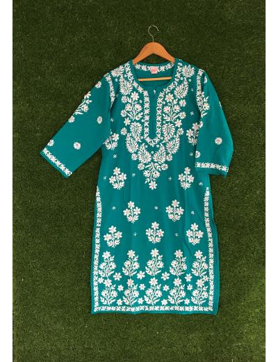 Chhangamal Hand Embroidered Olive Green Colour Modal Chikankari Kurta