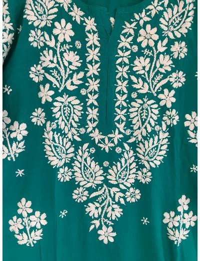Chhangamal Hand Embroidered Olive Green Colour Modal Chikankari Kurta