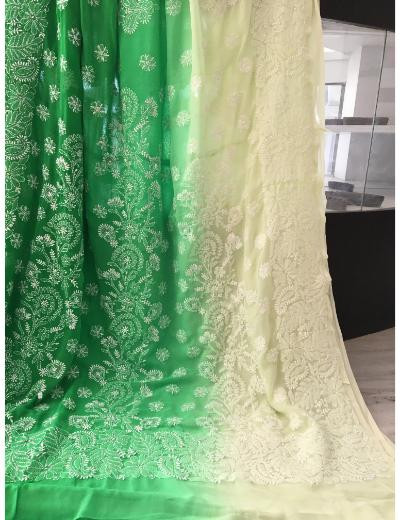 Chhangamal Hand Embroidered Ombre Colour Georgette Chikankari Saree