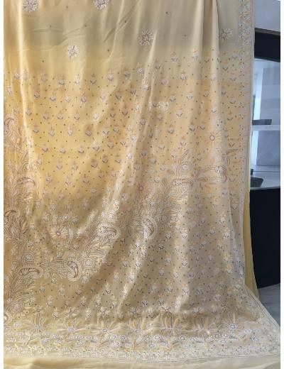 Chhangamal Hand Embroidered Ombre Colour Pure Georgette Chikankari Saree