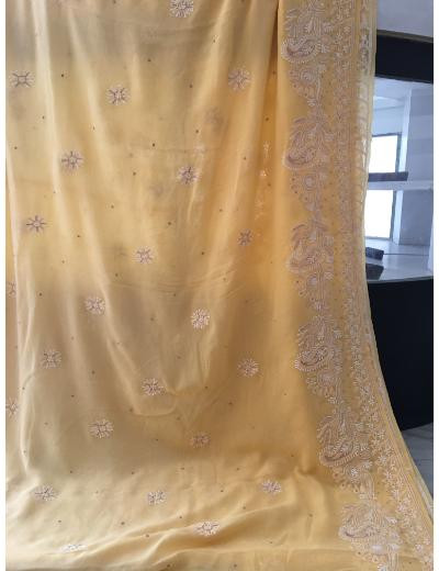 Chhangamal Hand Embroidered Ombre Colour Pure Georgette Chikankari Saree