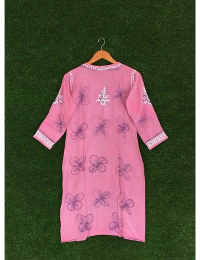 Chhangamal Hand Embroidered Onion  Pink Colour Modal Chikankari Kurti Piece