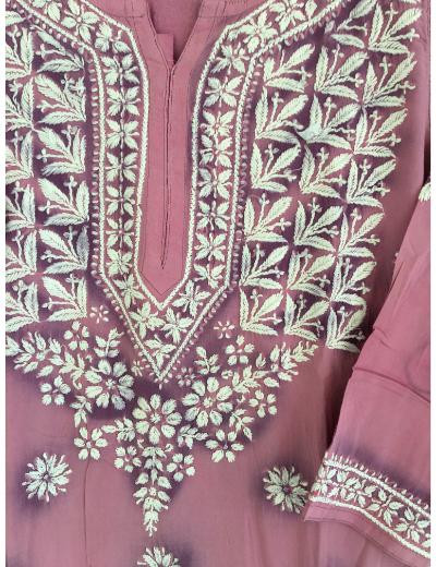 Chhangamal Hand Embroidered Onion  Pink Colour Modal Chikankari Kurti Piece