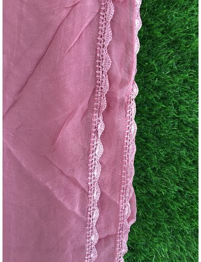 Chhangamal Hand Embroidered Onion  Pink Colour Silk Chikankari Suit Length