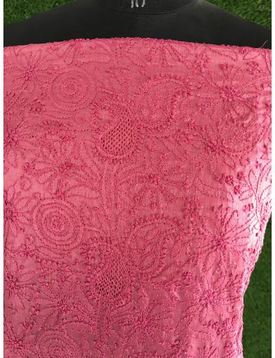 Chhangamal Hand Embroidered Onion  Pink Colour Silk Chikankari Suit Length