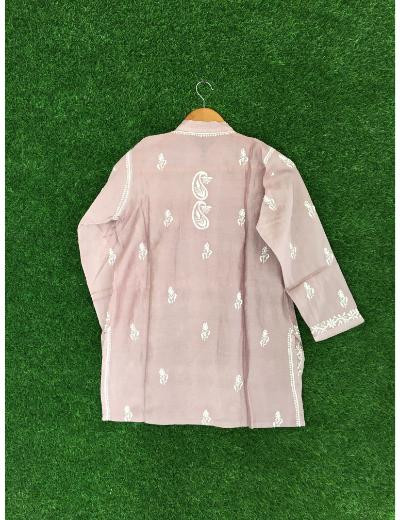 Chhangamal Hand Embroidered Onion Colour Chanderi Chikankari Top