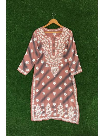 Chhangamal Hand Embroidered Onion Colour Modal Chikankari kurti