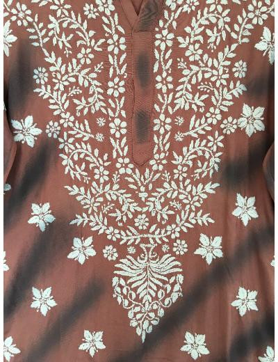 Chhangamal Hand Embroidered Onion Colour Modal Chikankari kurti
