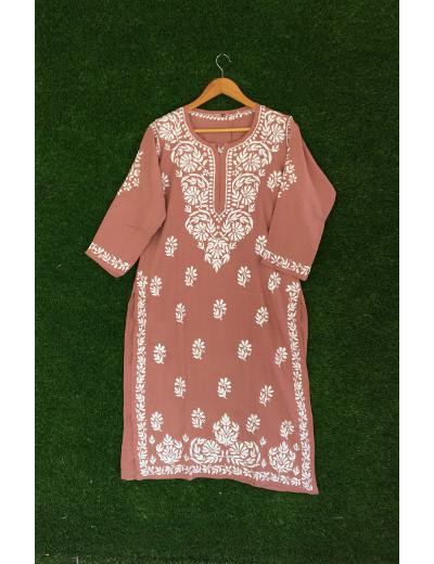 Chhangamal Hand Embroidered Onion Colour Modal Chikankari Kurti