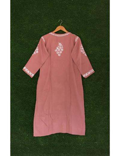 Chhangamal Hand Embroidered Onion Colour Modal Chikankari Kurti