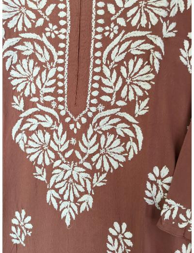 Chhangamal Hand Embroidered Onion Colour Modal Chikankari Kurti