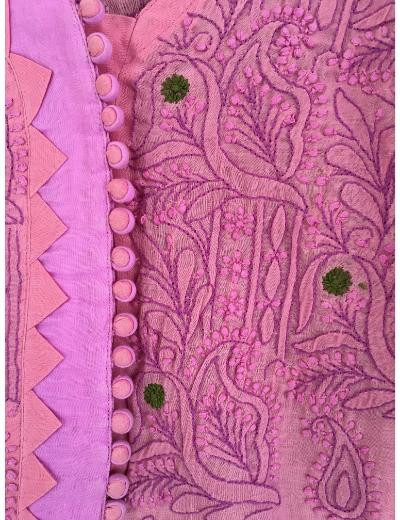 Chhangamal Hand Embroidered Onion Pink Colour Cotton Chikankari Kurti