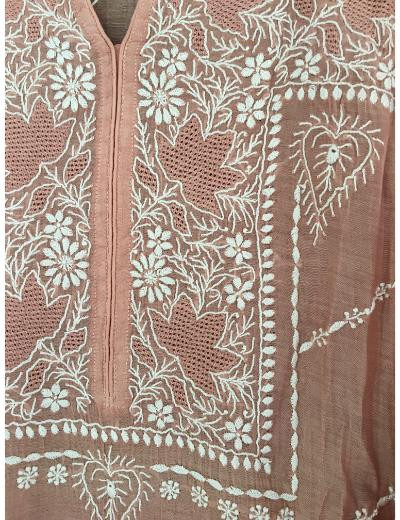 Chhangamal Hand Embroidered Onion Pink Colour Mul-chanderi Chikankari Kurta Dupatta Piece