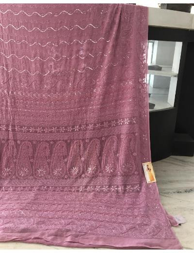 Chhangamal Hand Embroidered Onion Pink Colour Pure Georgette Chikankari