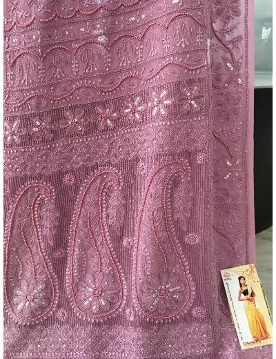 Chhangamal Hand Embroidered Onion Pink Colour Pure Georgette Chikankari