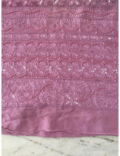 Chhangamal Hand Embroidered Onion Pink Colour Pure Georgette Chikankari