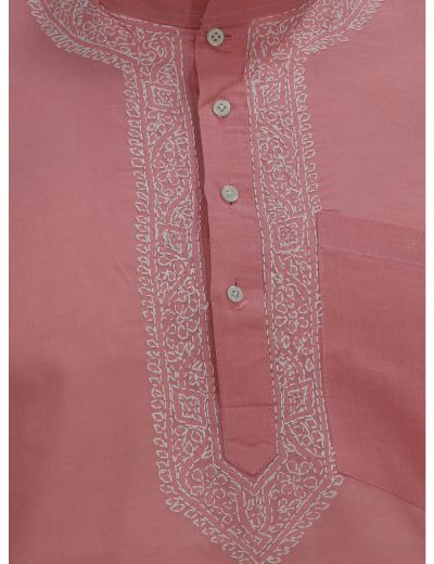 Chhangamal Hand Embroidered Onion Pink Cotton Chikankari Gents Short Kurta