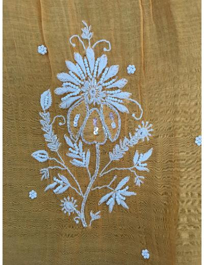 Chhangamal Hand Embroidered Orange Colour Mul Chanderi Chikankari Kurta Dupatta Piece