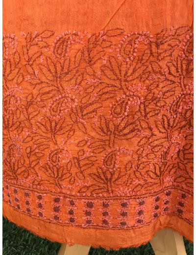 Chhangamal Hand Embroidered Orange Colour Silk Chikankari Suit Length