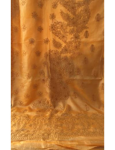 Chhangamal Hand Embroidered Orange Colour Tusser Chikankari Saree