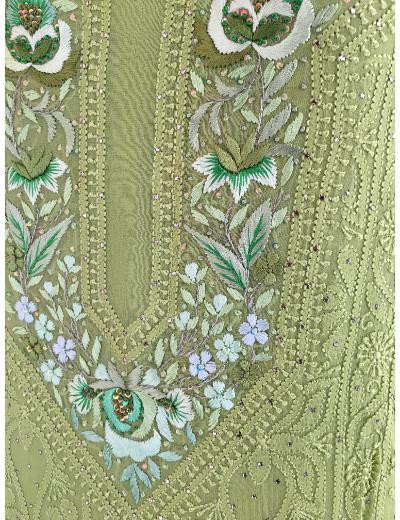 Chhangamal Hand Embroidered Parrot Green Colour Pure Georgette Chikankari Suit Piece