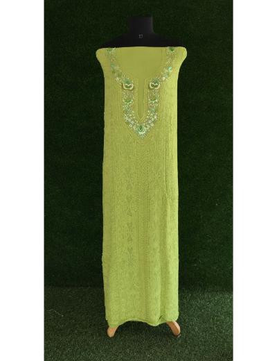 Chhangamal Hand Embroidered Parrot Green Colour Pure Georgette Chikankari Suit Piece