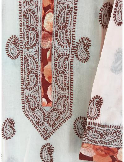 Chhangamal Hand Embroidered Peach  Colour Cotton Chikankari Kurti Piece