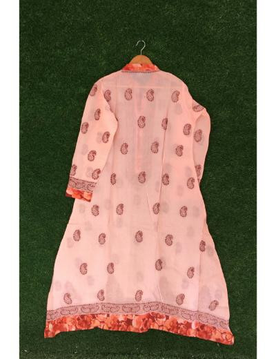 Chhangamal Hand Embroidered Peach  Colour Cotton Chikankari Kurti Piece
