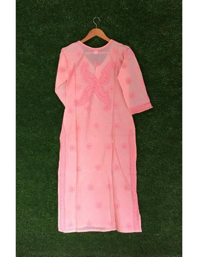 Chhangamal Hand Embroidered Peach Colour Chanderi Chikankari Kurti