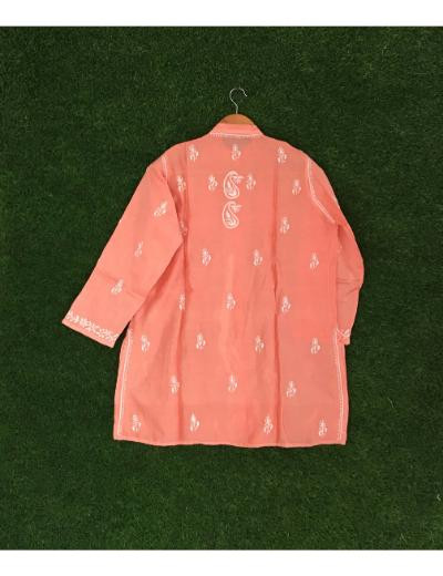 Chhangamal Hand Embroidered Peach Colour Chanderi Chikankari Top