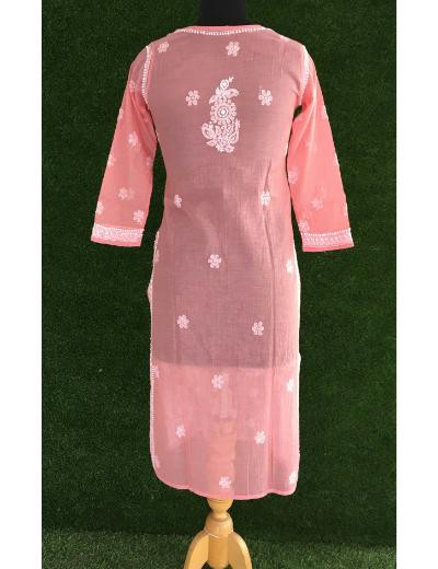 Chhangamal Hand Embroidered Peach Colour Chanderi Kurti