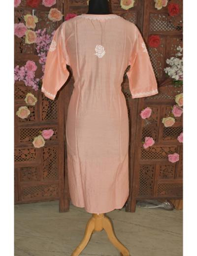 Chhangamal Hand Embroidered Peach Colour Chanderi Silk Kurti