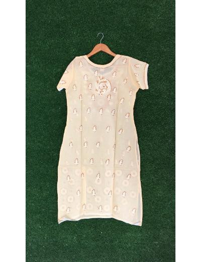 Chhangamal Hand Embroidered Peach Colour Cotton Chikankari Kurti