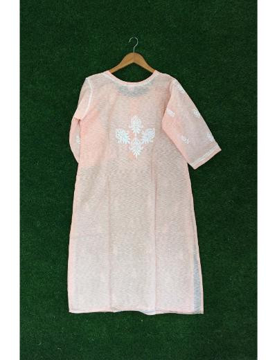 Chhangamal Hand Embroidered Peach Colour Cotton Chikankari Kurti