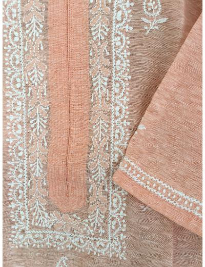 Chhangamal Hand Embroidered Peach Colour Cotton Chikankari Kurti